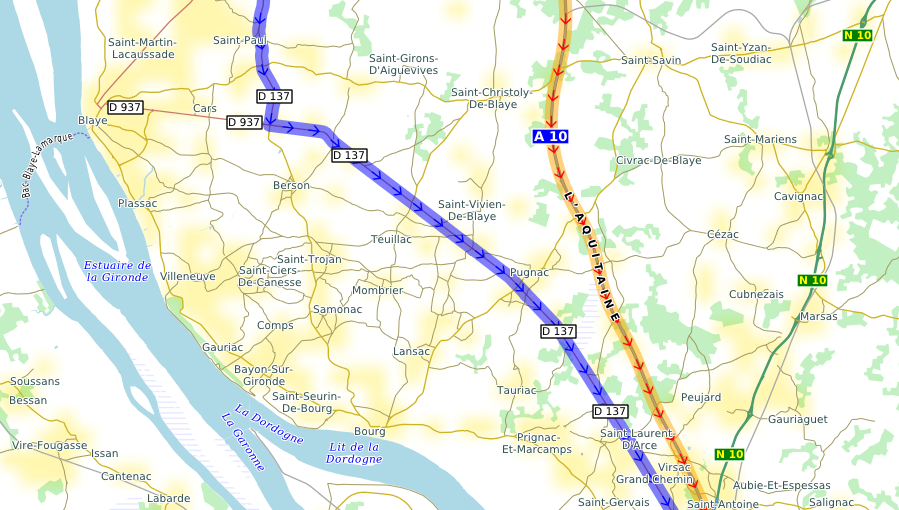 route with and without autoroute